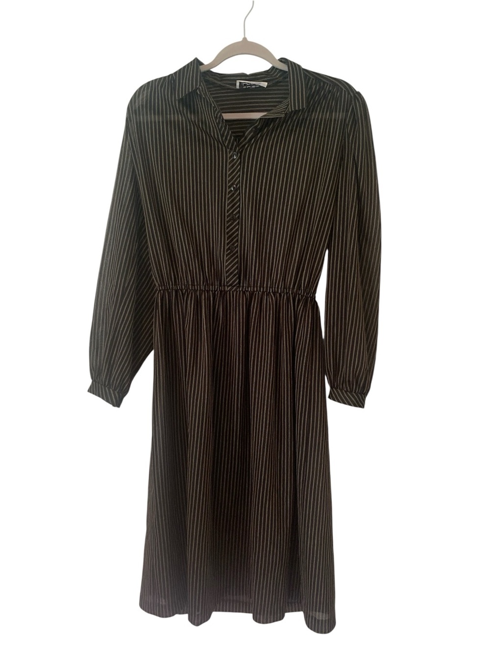 Vintage Melissa Lane Pinstripe Midi Shirt Dress Sheer Dark Academia M